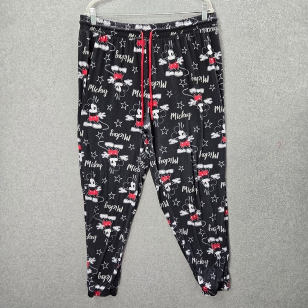 Disney Women Sleepwear 2x Black Pajama Pants Micky Mouse All Over Print